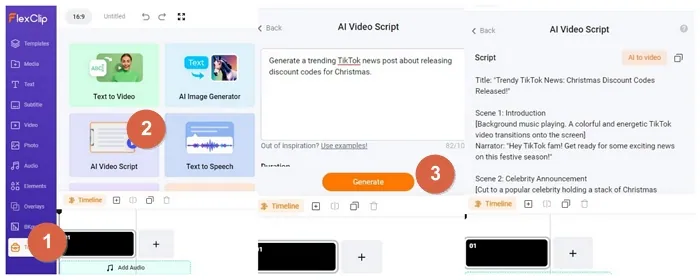 AI TikTok Video Generator FlexClip - Generate a Script
