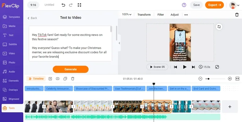 AI TikTok视频发电机FlexClip -文本to Video