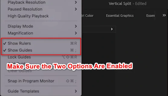 Vertical Split Screen Video on Premiere Pro - Show Rulers/Guides