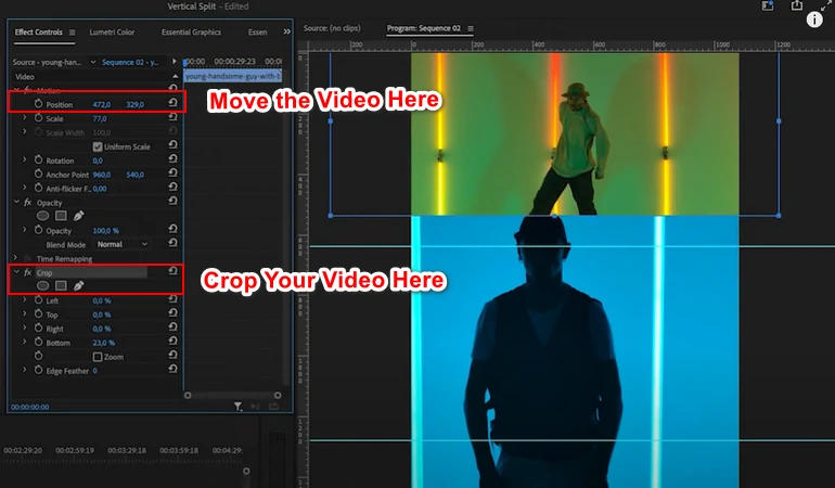 Vertical Split Screen Video on Premiere Pro - Move and Crop Video