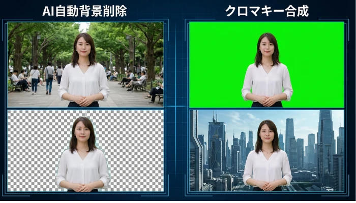 AI自動背景削除 vs クロマキー合成