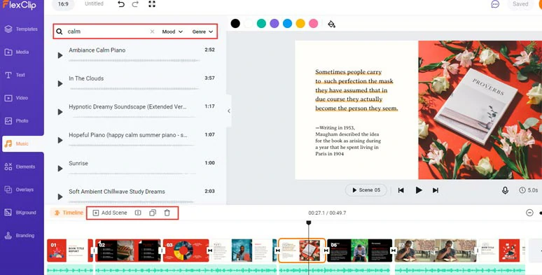 Add multiple royalty-free music and sound effects to your book report