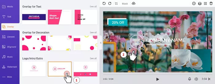 Use a prebuilt overlay to add your company's logo and website address