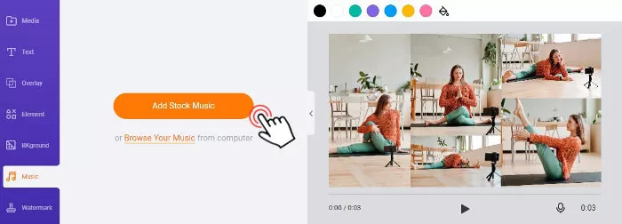 Add stock music to a video collage of photos 