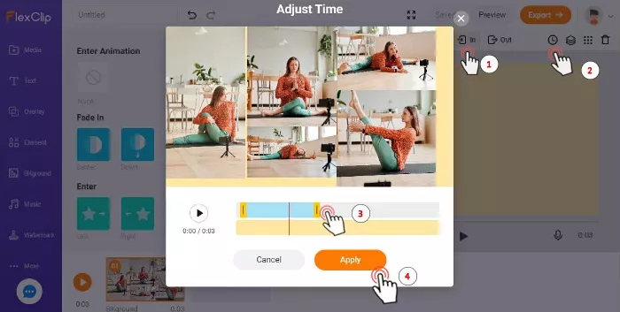 Animate the photos of a video collage by Flexclip