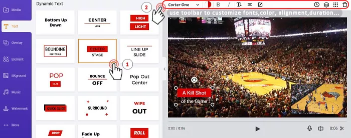 Customize the animated text in the video collage