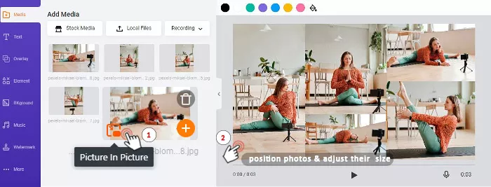 Add multiple photos and adjust their position and size