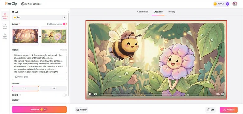Download and Share AI-generated Transition Video