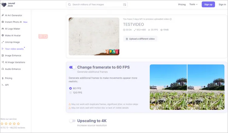 Change Video Frame Rate with Neural.love