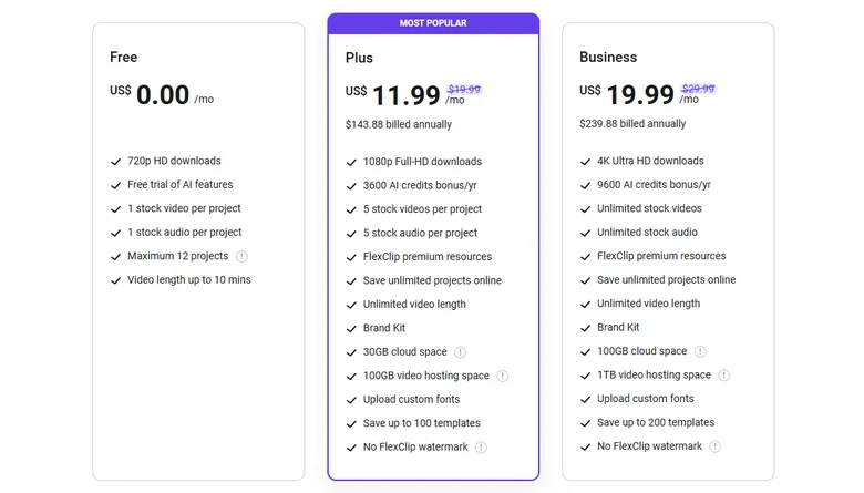 FlexClip Pricing Plan