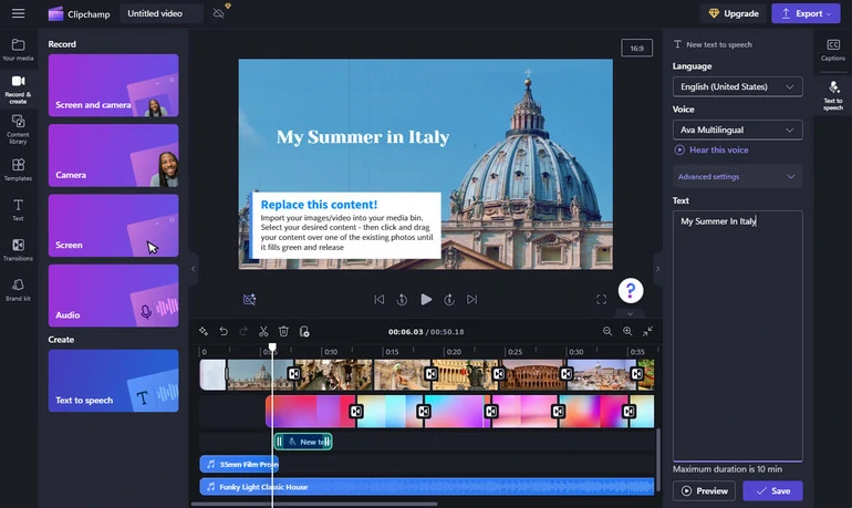 ClipChamp Video Editor with AI Text-to-Speech Overview