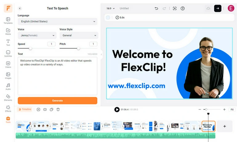 FlexClip Video Editor with AI Text-to-Speech Overview