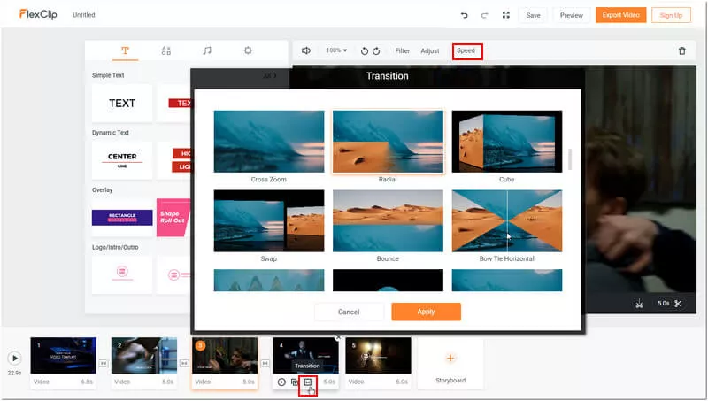 Add video montages freely in FlexClip.