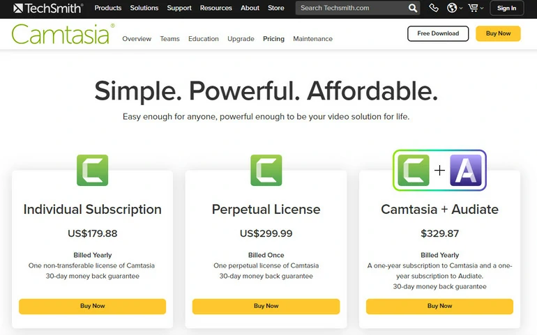 Camtasia Pricing