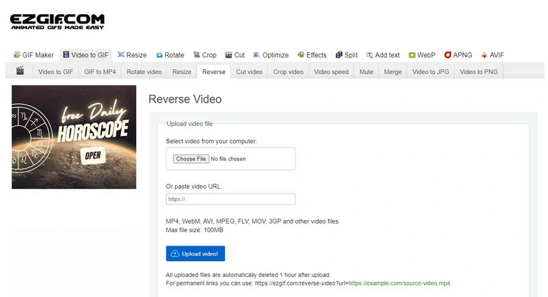Reverse a Video with Ezgif