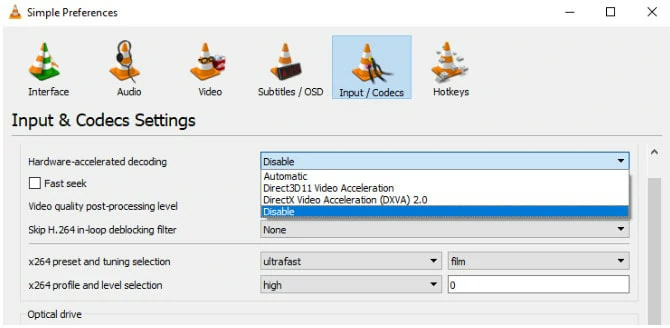 Disable Hardware-accelerated Decoding Option