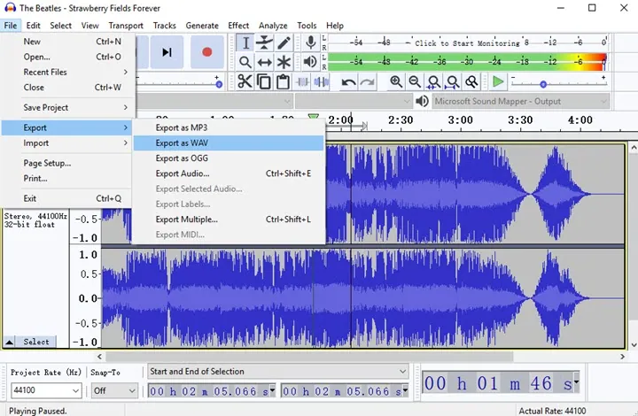 Convert Video to WAV with Audacity