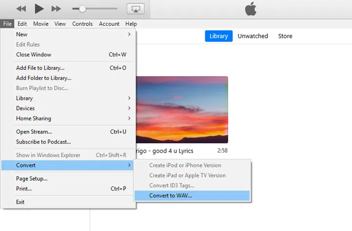 Convert Video to WAV with iTunes - Convert