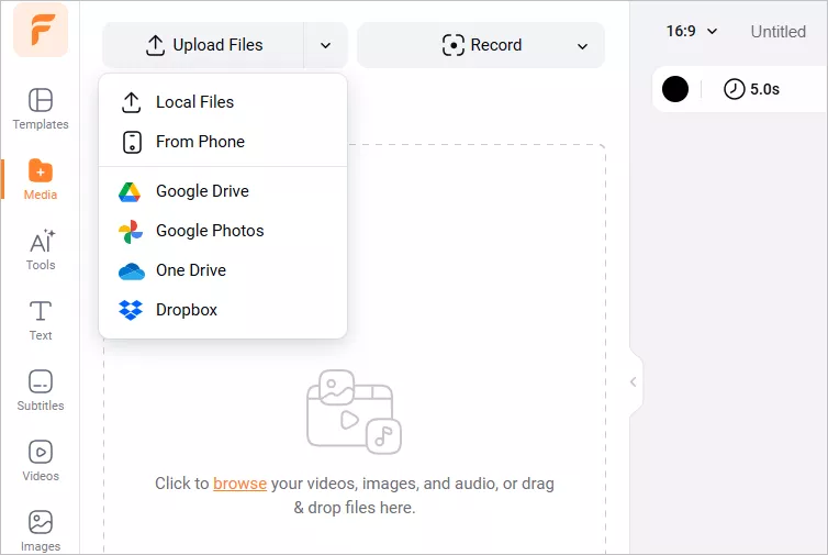 Resize Video for Instagram without Cropping in FlexClip - Upload