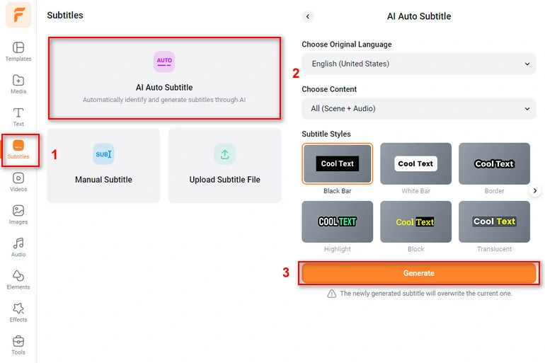 FlexClip Auto Generate Subtitles