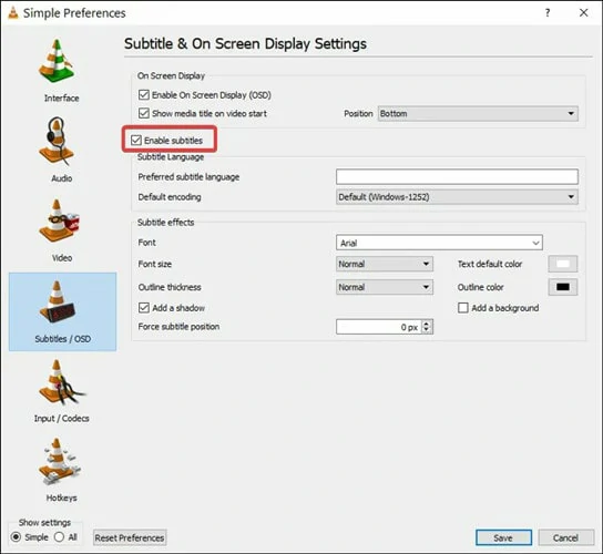 Enable Subtitles Option in VLC Media Player