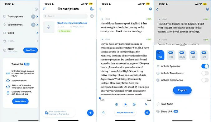 Directly convert voice memos to text on iPhone by Transcribe app