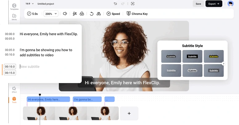 Auto transcribe voice memos to text by FlexClip AI auto subtitle generator in one click