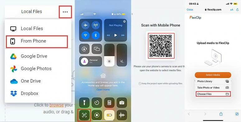 Scan the QR code and import the voice memos to FlexClip from your iPhone