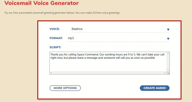 Enter the Voicemail Script You Want to Generate