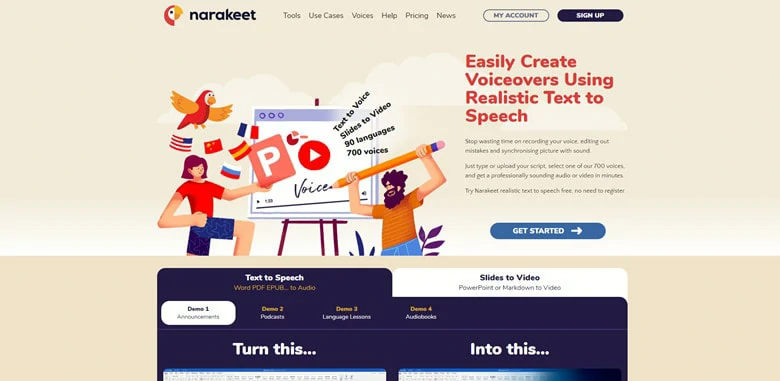 Générateur de messages vocaux en ligne - Narakeet