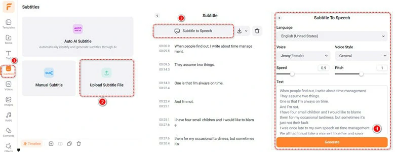 Transcribe VTT Subtitles to Speech in FlexClip