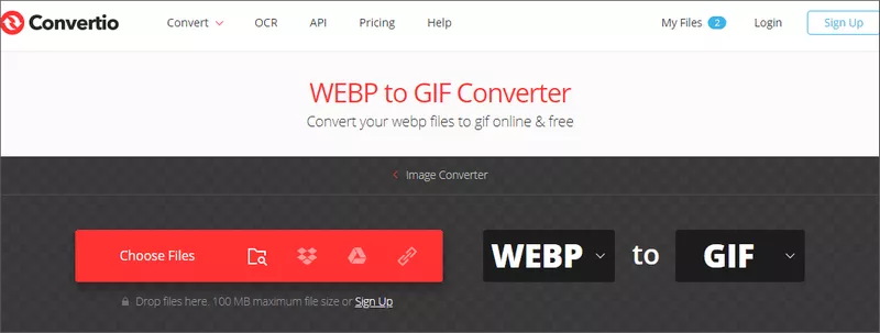 Convert WebP to GIF with Convertio