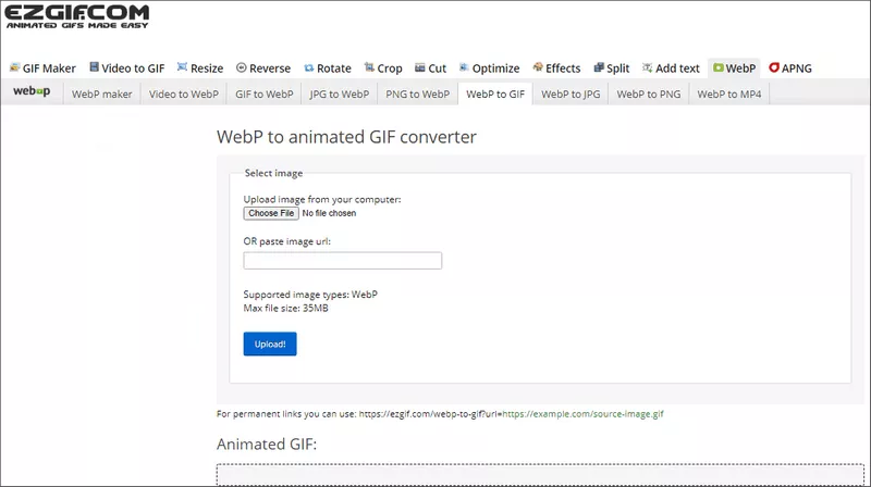 Convert WebP to GIF with EZGif