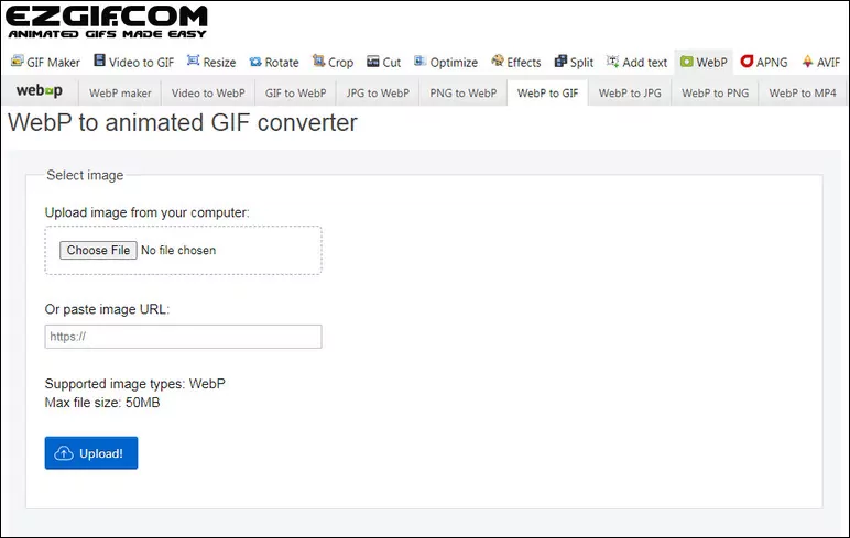 Convert WebP to GIF with EZGif