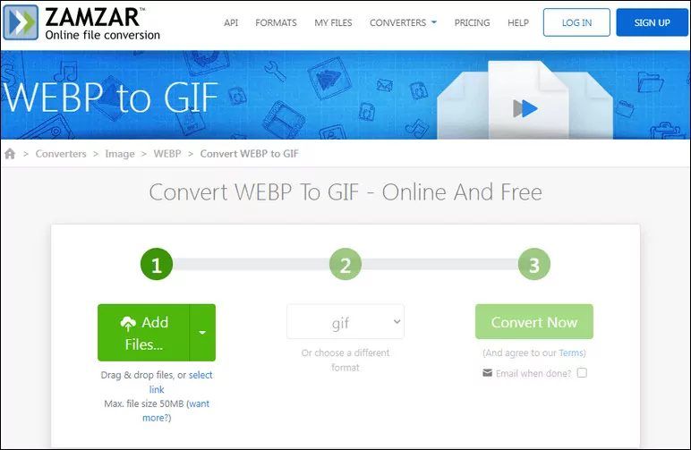 Convert WebP to GIF with Zamzar
