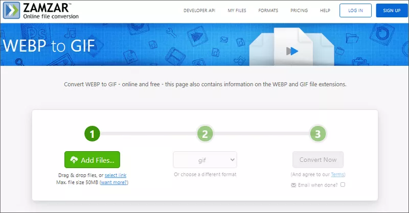 Convert WebP to GIF with Zamzar
