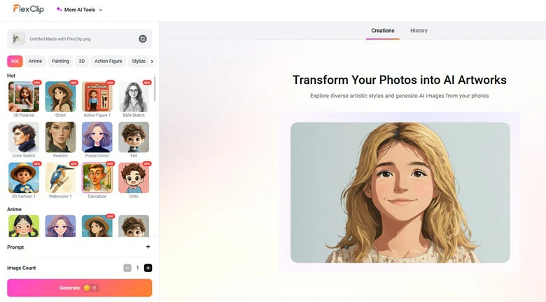 Upload Couple Photo to FlexClip's Image to Wedding Caricature Converter