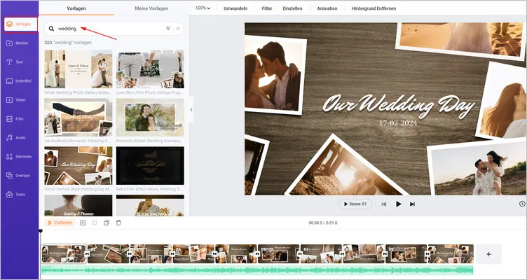 Kostenlose Hochzeitsmontage online erstellen - Wähle eine Vorlage aus