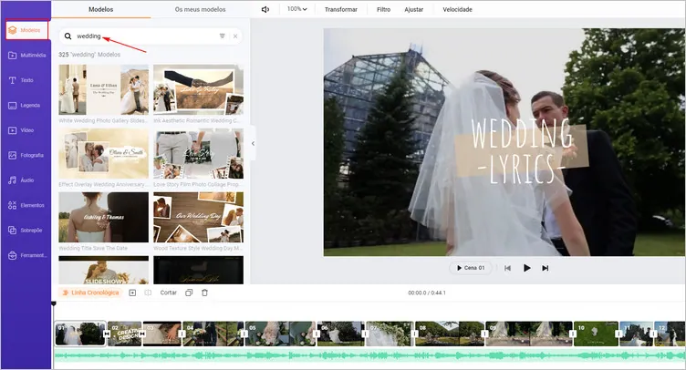 Crie um vídeo de montagem de casamento online grátis – Escolher um modelo