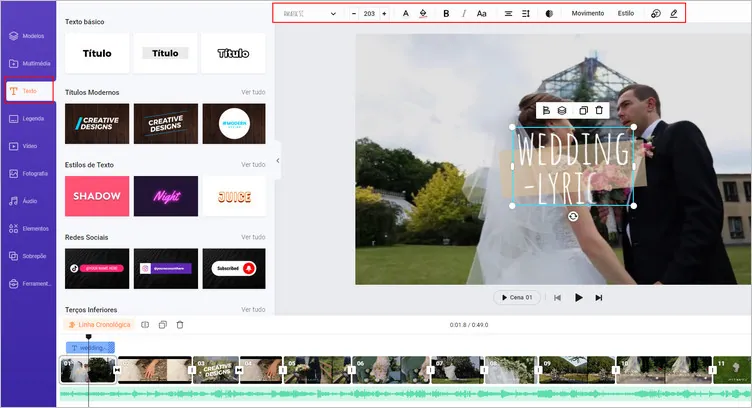 Crie um vídeo de montagem de casamento online grátis – Editar o texto
