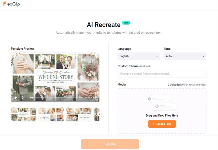 AI Recreate Template to Make a Wedding Montage Automatically - Upload