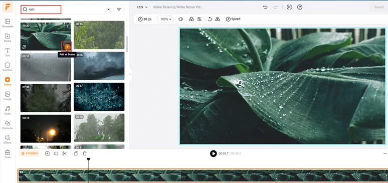 Add royalty-free rain footage to the intuitive timeline