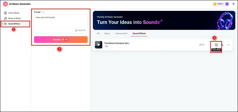 Create White Noise Sound Effects for Your Video with FlexClip's AI SFX Generator
