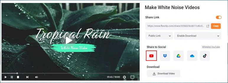Easily share your white noise videos for YouTube or other repurposings