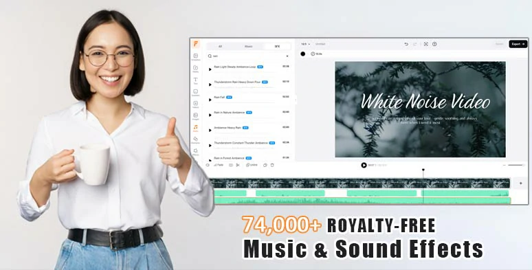 Select from diverse royalty-free music and white noise sound effects for white noise videos