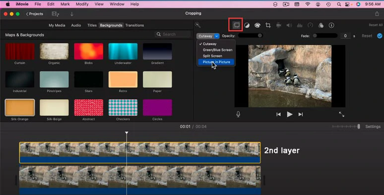 Add the second video layer as a picture-in-picture in iMovie