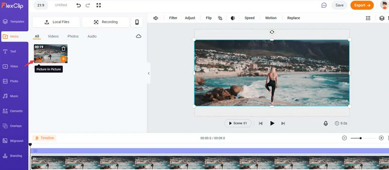 Add your video as a picture-in-picture to the 21:9 video canvas