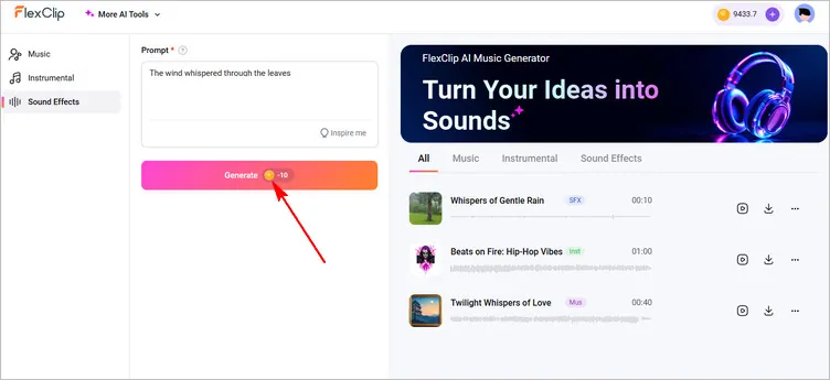 Create AI Wind Sound Effect from Text Prompt - Step 2