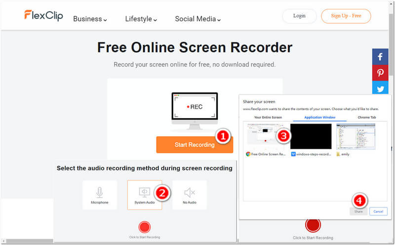 FlexClip Screen Recorder to record problem steps online freely.