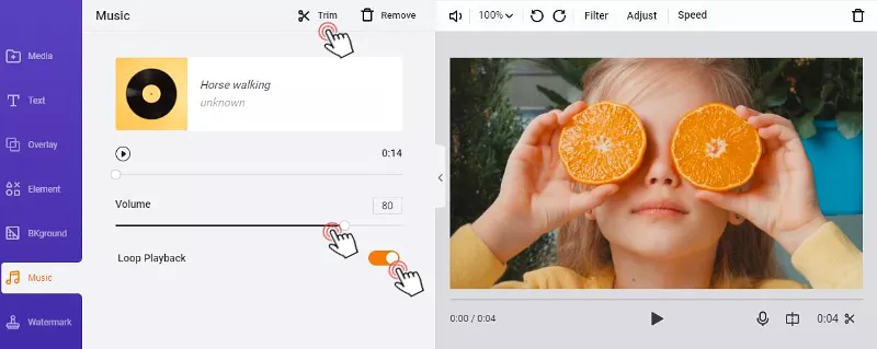 Trim YouTube background music by FlexClip